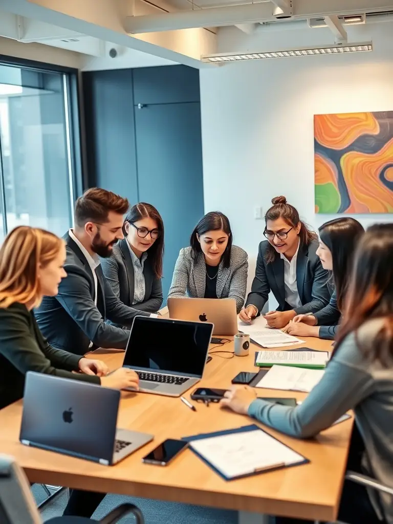 A collaborative workspace within PlanTech's platform, showing team members working together on a business plan.